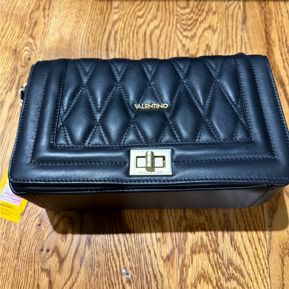 Valentino By Mario Valentino Alice Quilted Crossbody Shoulder Bag Black Leather